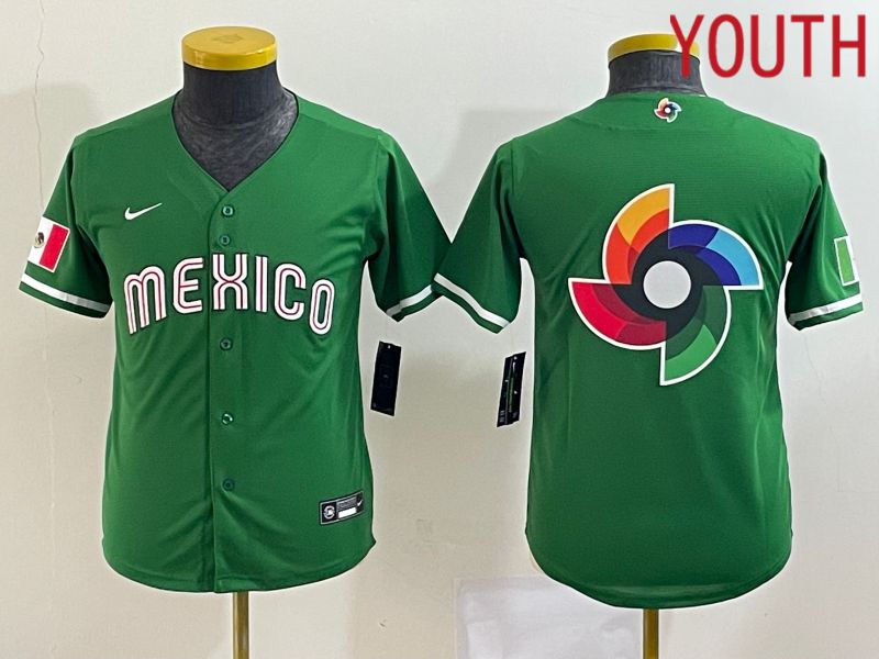 Youth 2023 World Cub Mexico Blank Green Nike MLB Jersey5->youth mlb jersey->Youth Jersey